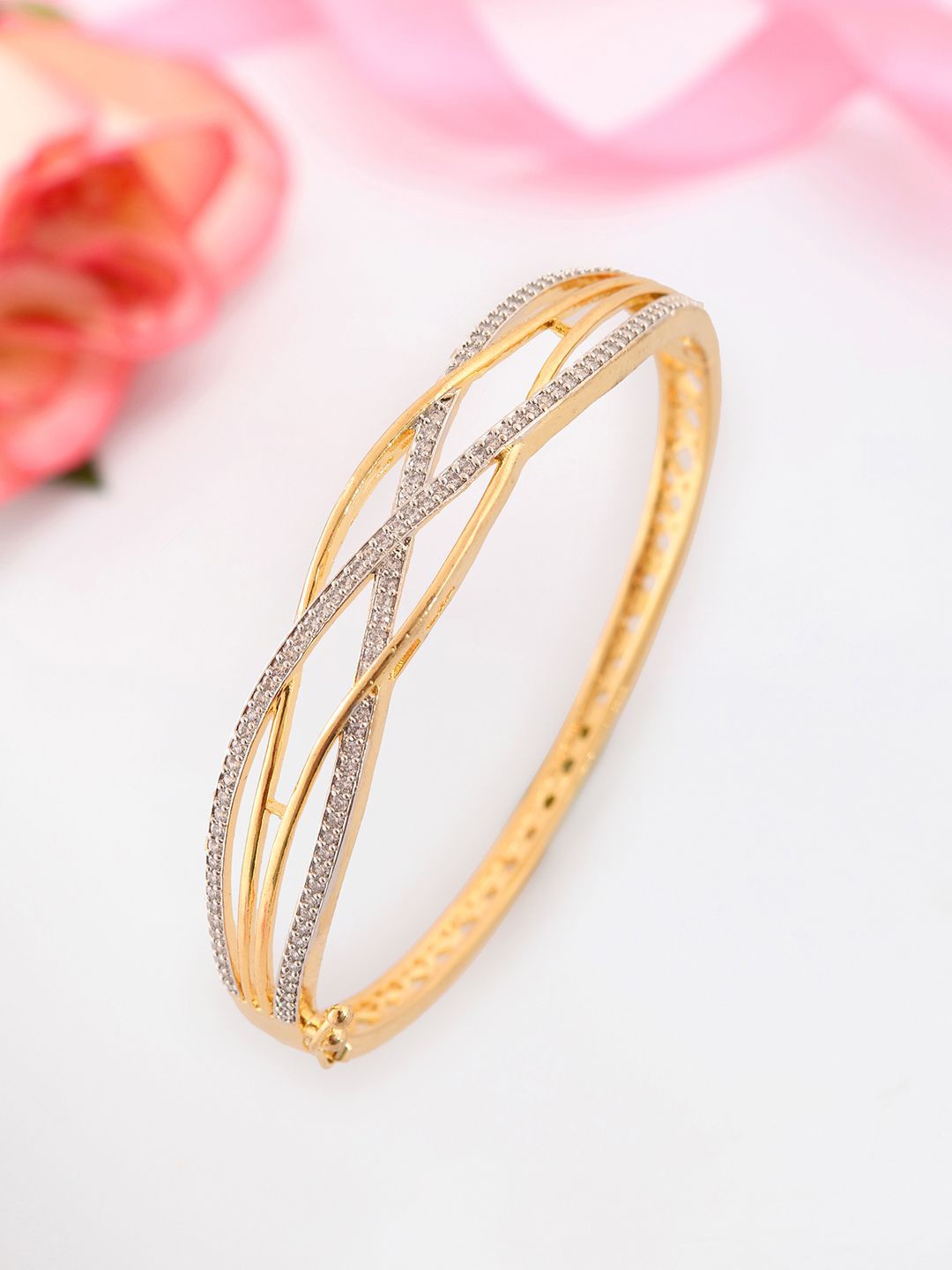 

Voylla Gold-Plated Dazzling American Diamond Stone Studded Cuff Bracelet
