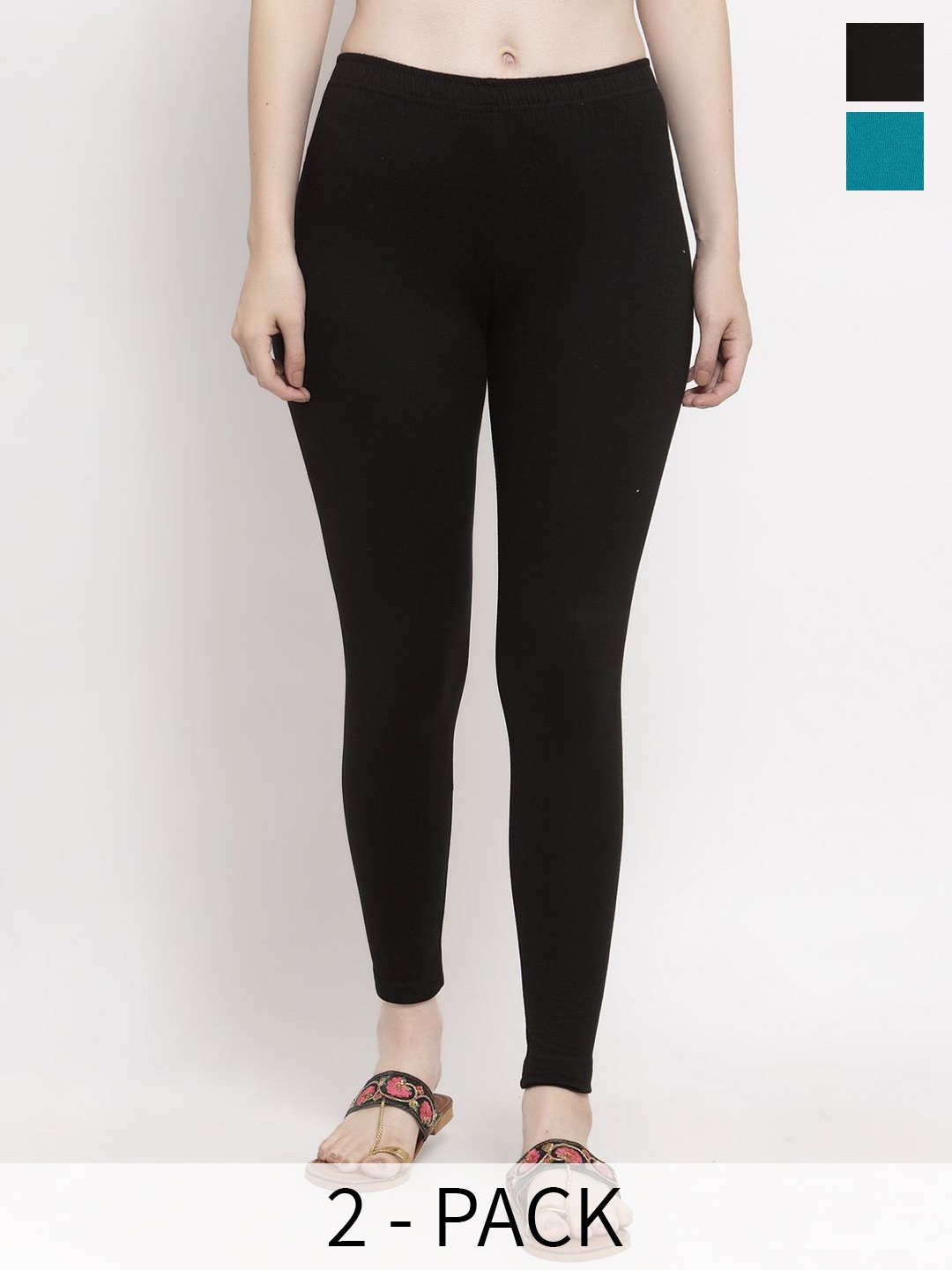 

Trend Level Women Cotton Pack Of 2 Ankle Length Leggings, Black