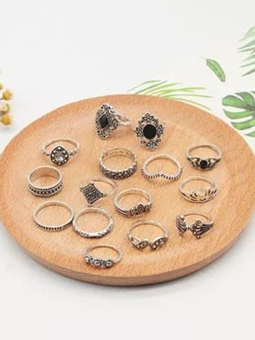 

YU FASHIONS Set Of 15 Silver-Plated Stainless Steel Rhinestone-Studded Finger Ring