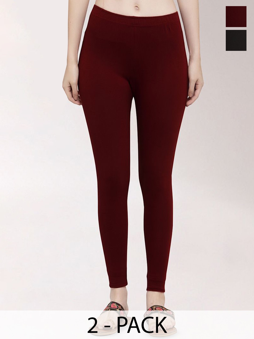 

Trend Level Women 2- Pcs Mid-Rise Ankle-Length Leggings, Black