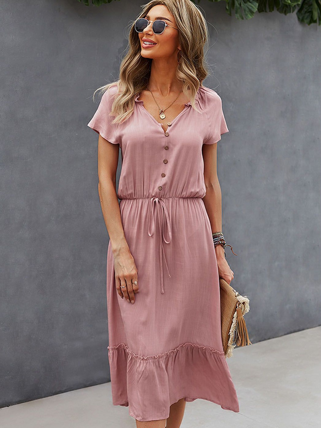 

StyleCast Women Fit & Flare Midi Dress with Tie-Up Detail, Pink