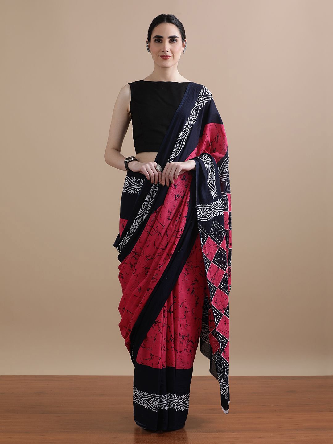 

Jaipur Kurti Printed Pure Cotton Saree, Red