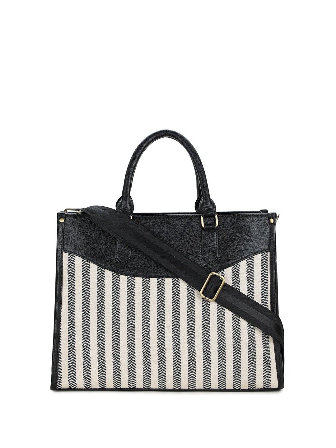 

K London Women Striped Structured Handheld Bag, Black