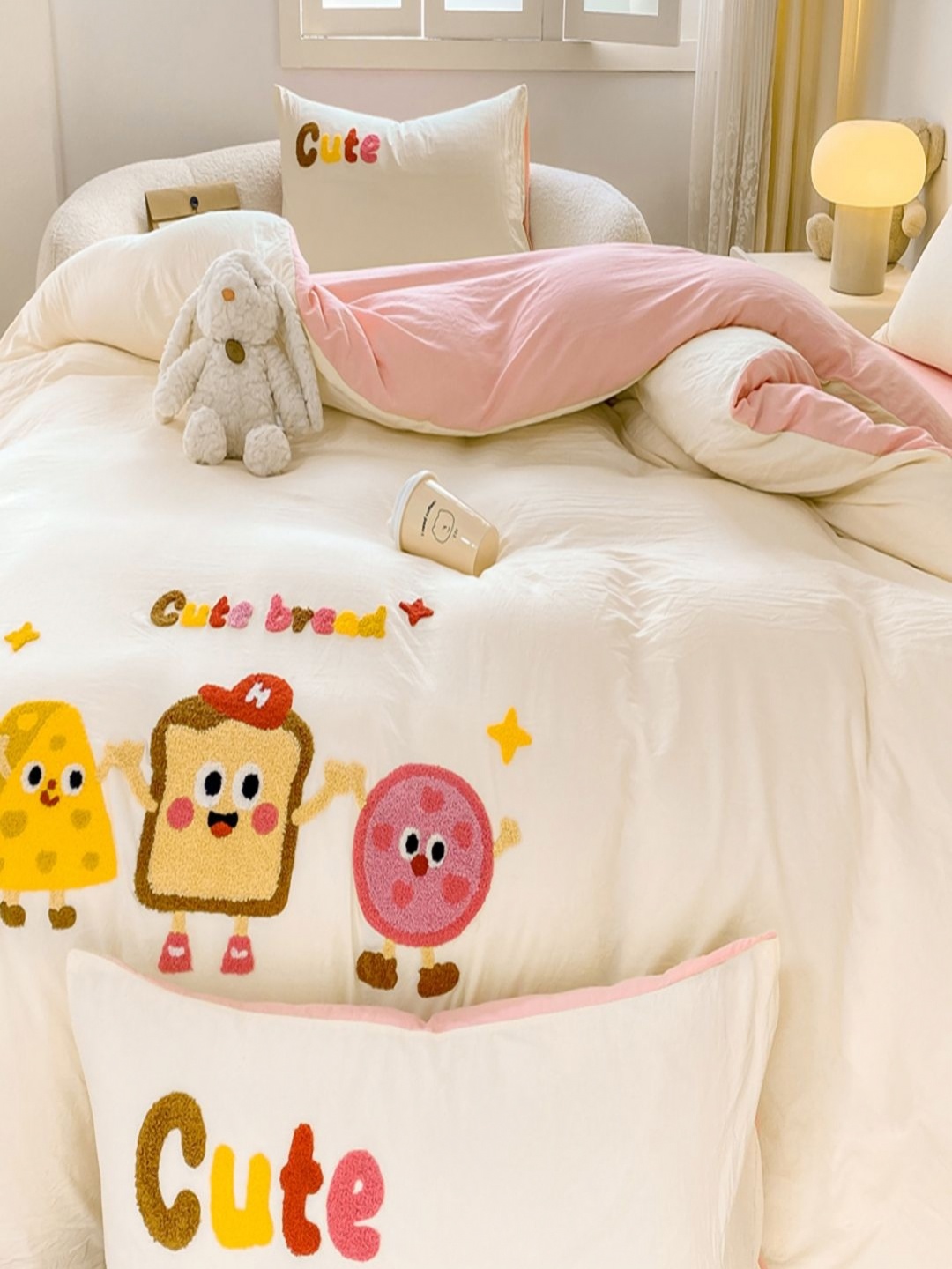 

JC HOME Pink & White Cartoon Characters Polycotton 2 Piece Single Regular Bedding Set