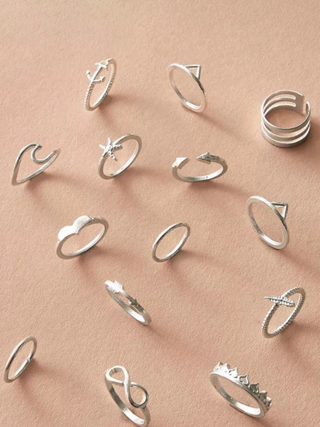 

YU FASHIONS Set Of 14 Stainless Steel Finger Rings, Silver