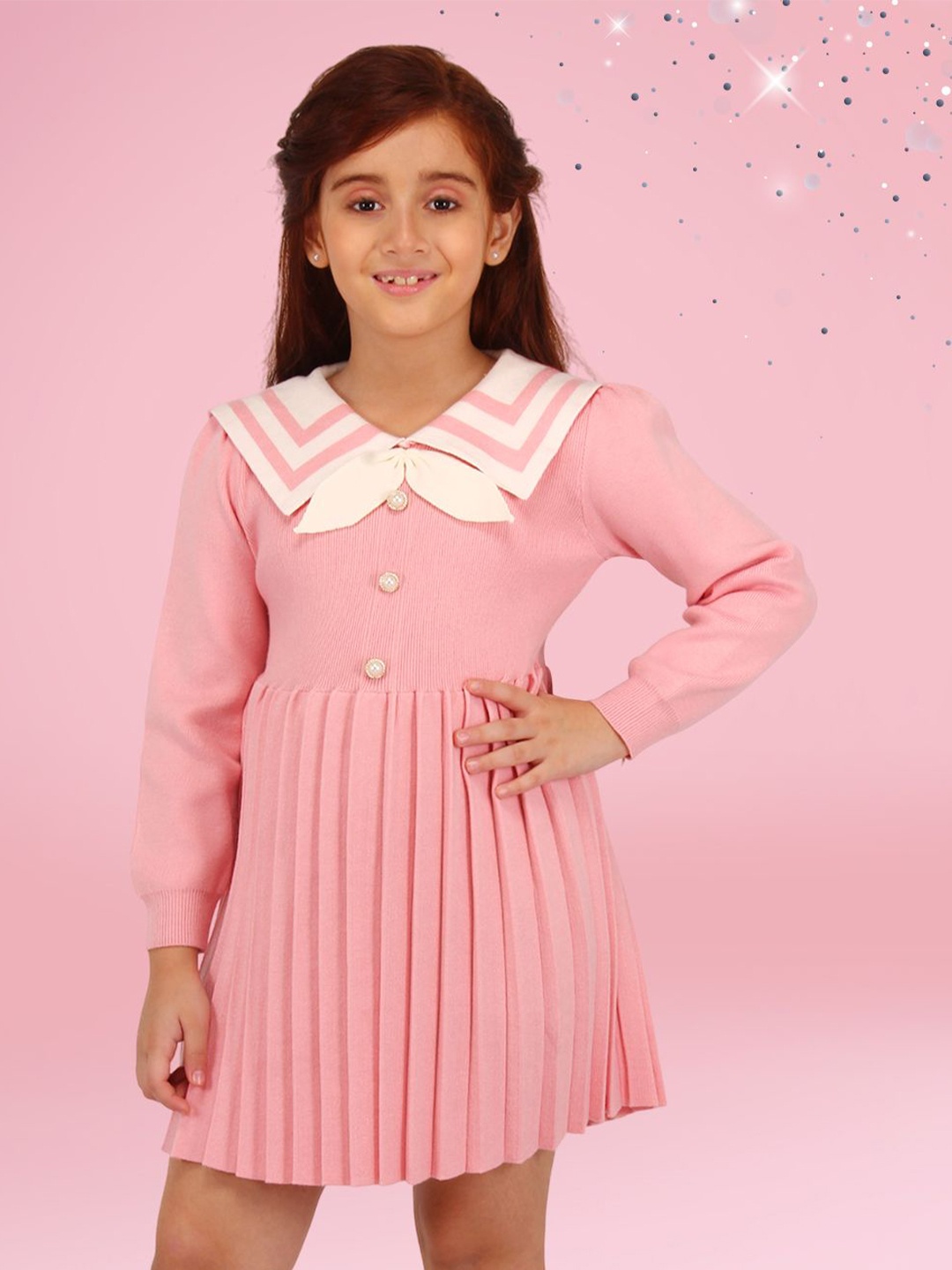 

CUTECUMBER Girls Applique Woollen A-Line Dress, Pink
