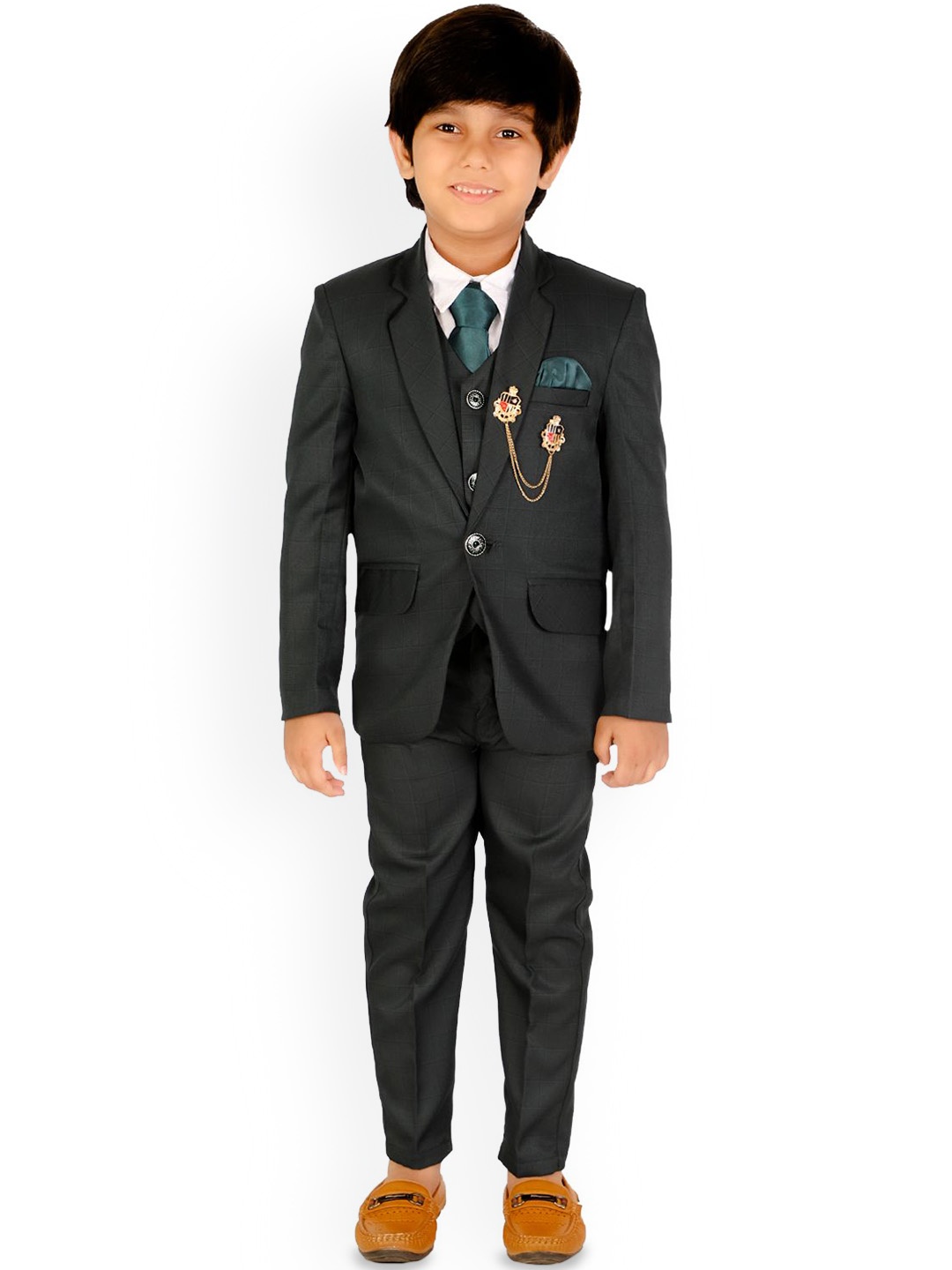 

BAESD Boys Single-Breasted Five-Piece Suits, Green