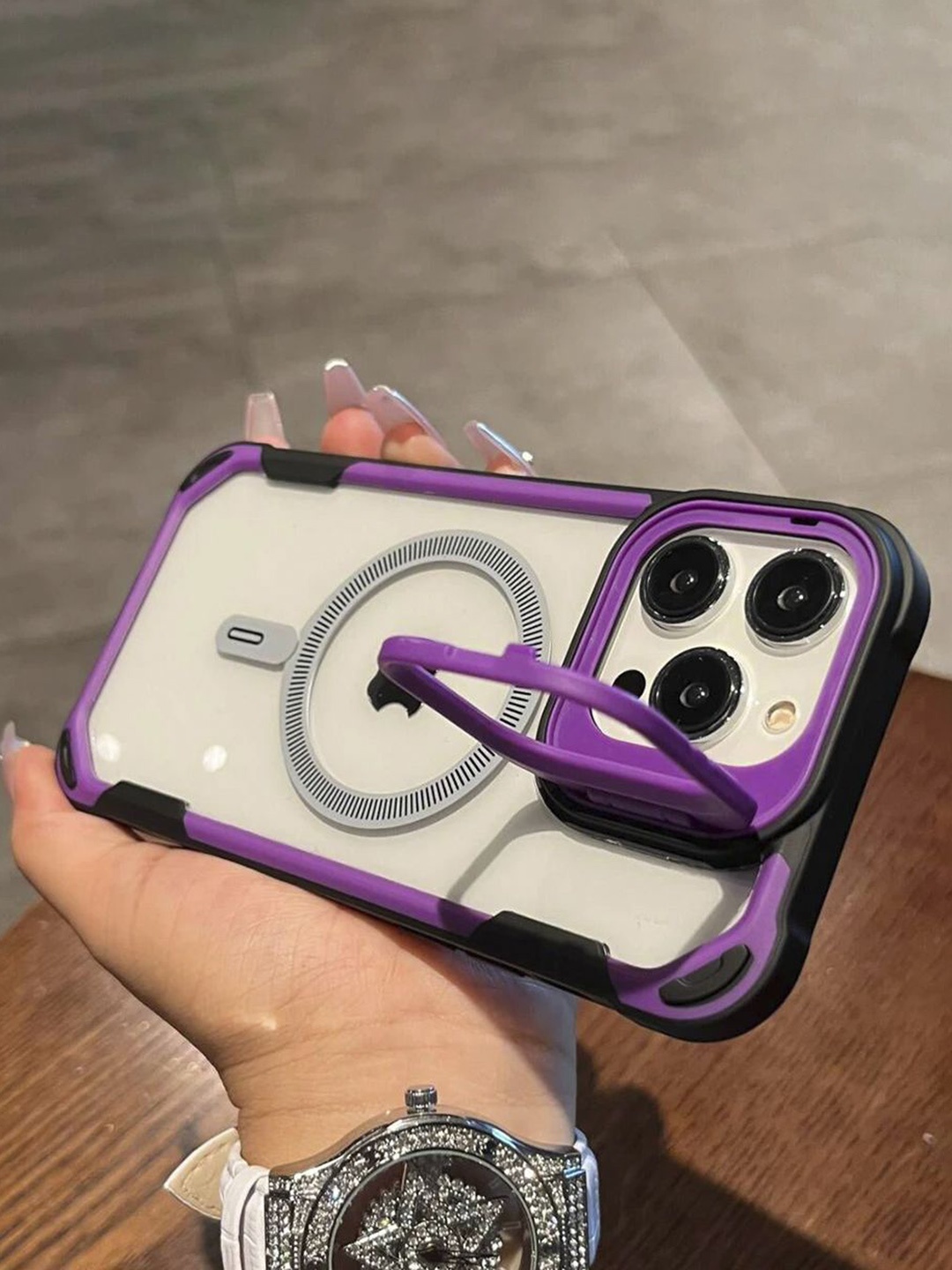 

Luxury Kase Solid Printed iPhone 14 Pro Back Case Mobile Accessories, Purple