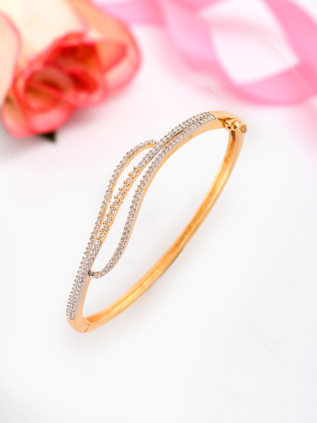

Voylla Gold-Plated American Diamond Stone Studded Cuff Bracelet