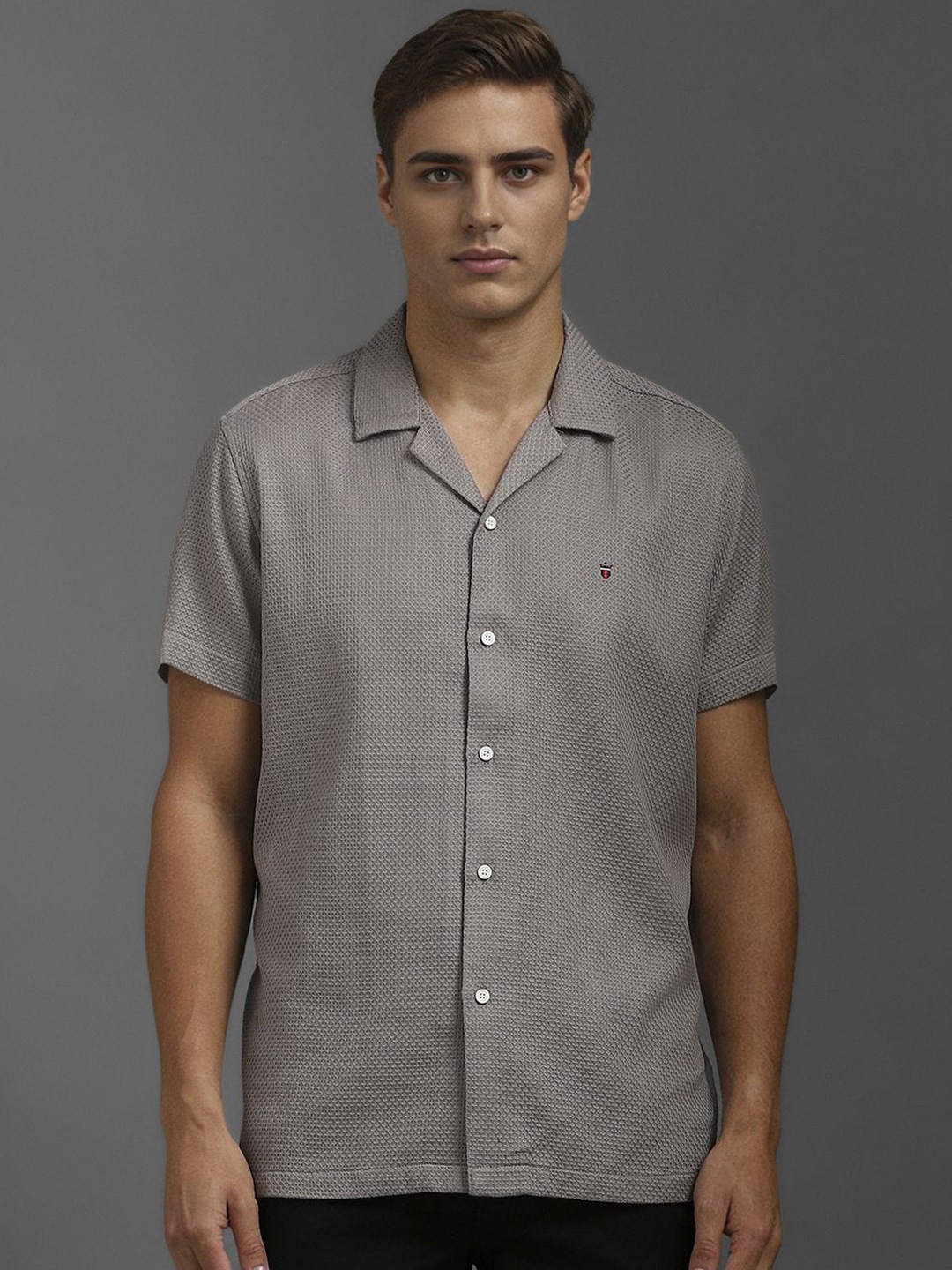 

Louis Philippe Jeans Men Cuban Collar Solid Cotton Slim Fit Casual Shirt, Grey