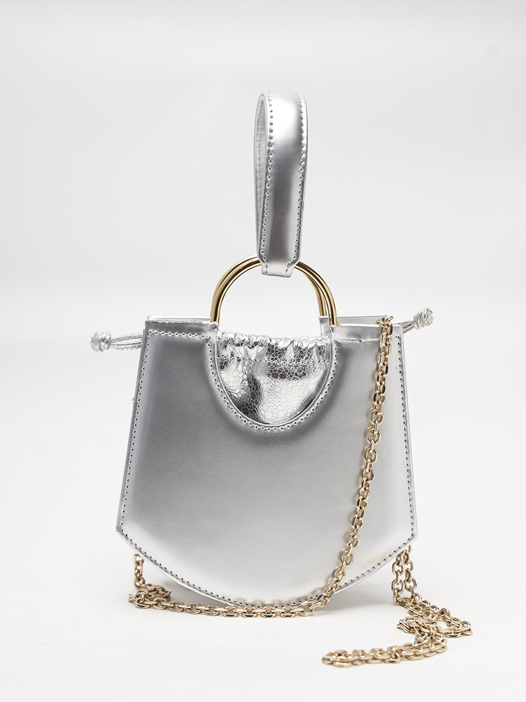 

TANN TRIM Scrunched Wristlet Handheld Bag, Silver