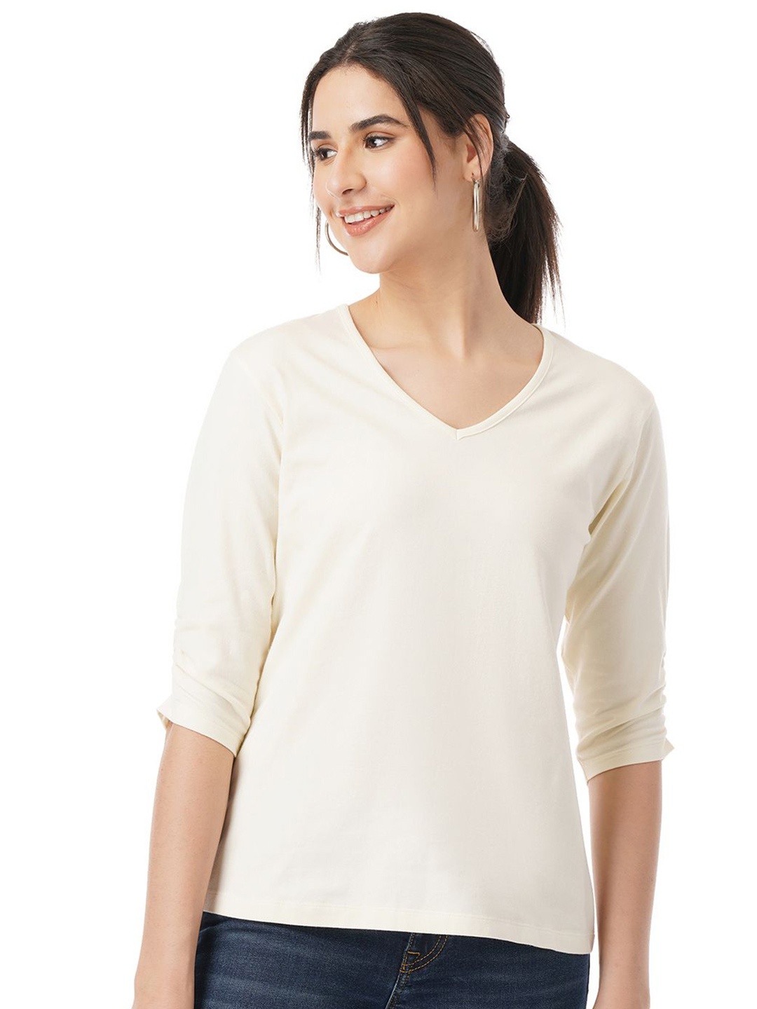 

FYLTR Women V-Neck Regular Fit Top, Cream