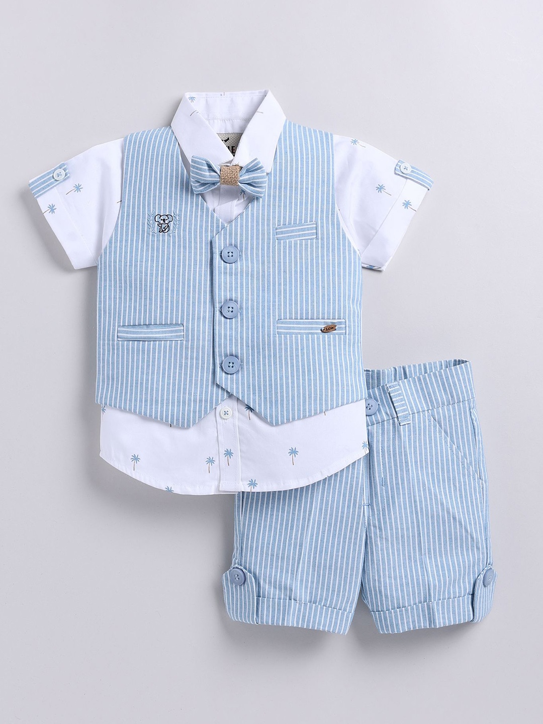 

LITTLE COLLARS Boys Striped Shirt with Shorts, Blue