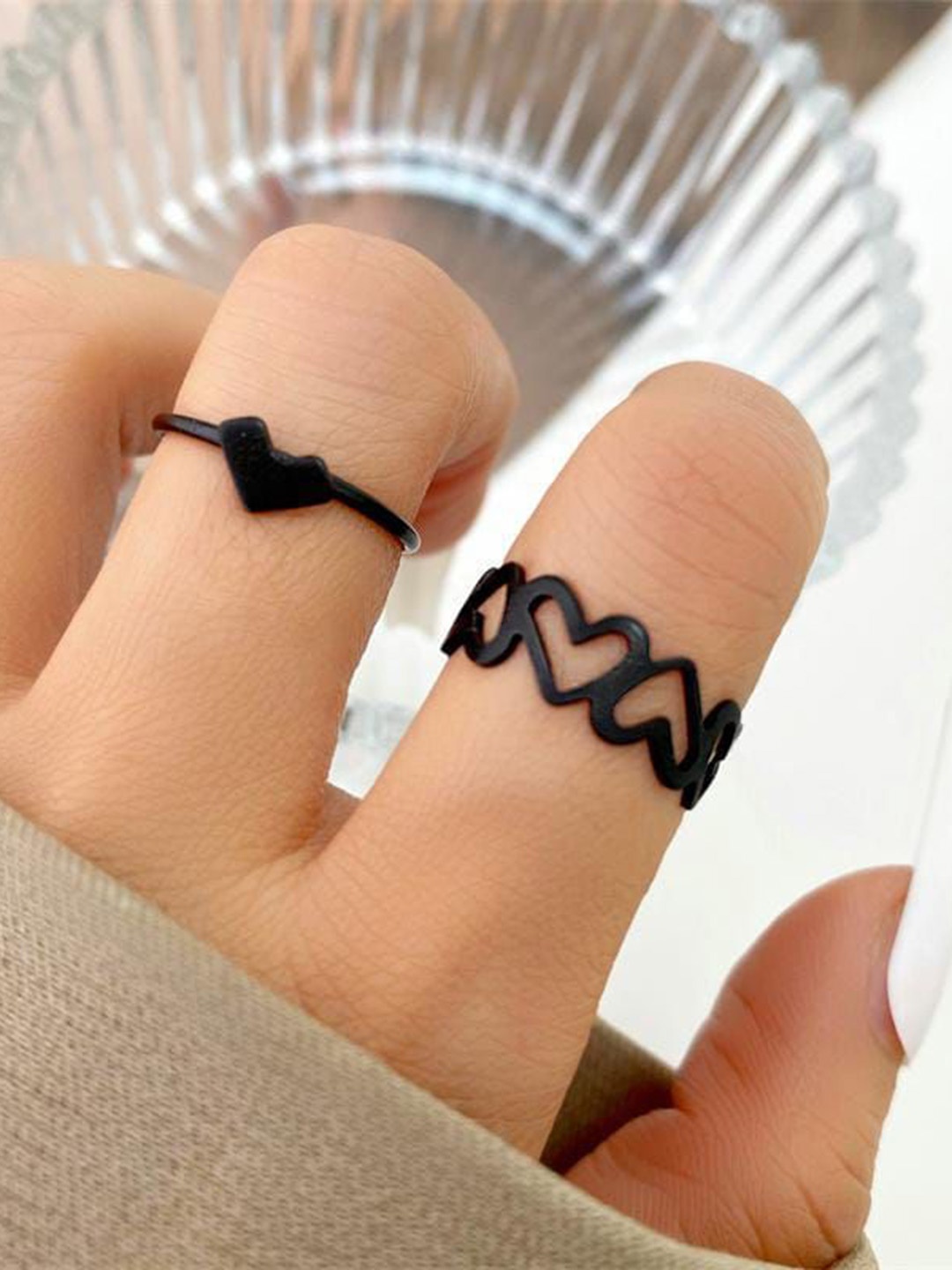 

YU FASHIONS Set Of 2 Stainless Steel Heart Couple Finger Ring, Silver