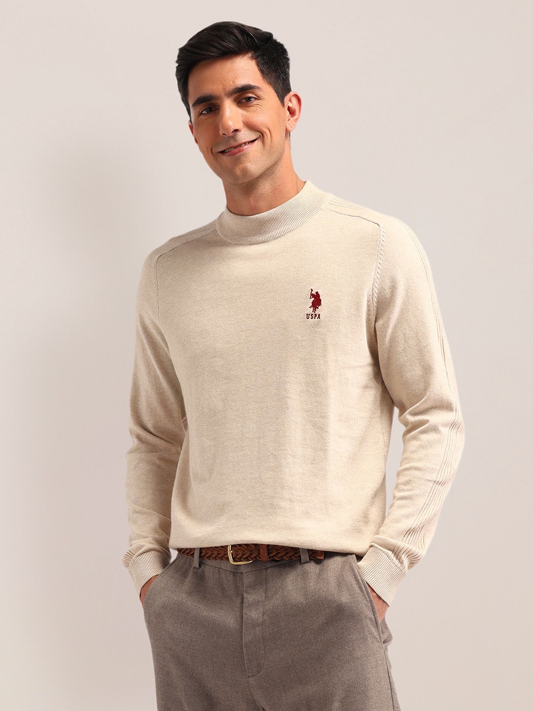 

U.S. Polo Assn. Men Cotton Self Design Pullover, Cream