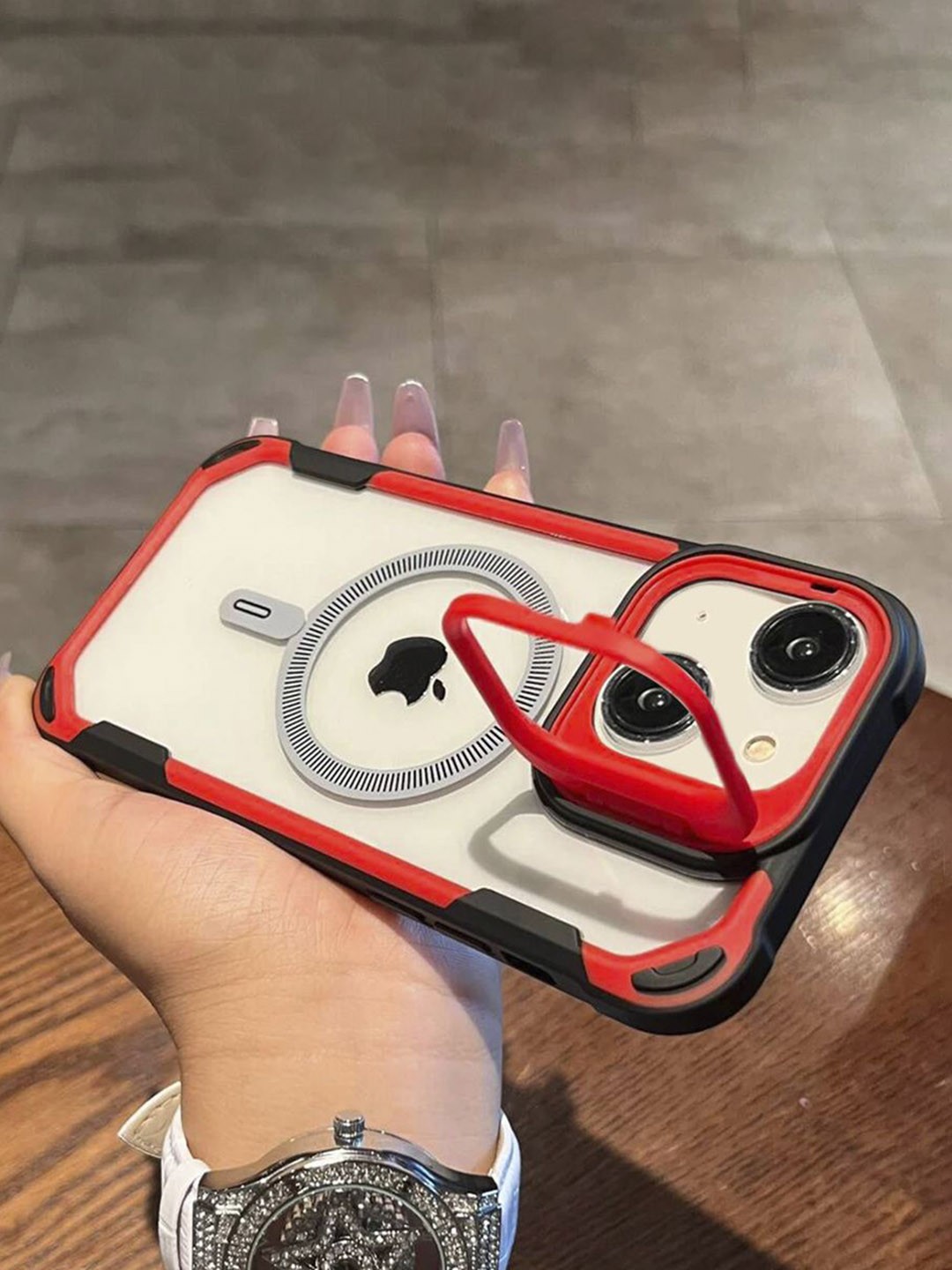 

Luxury Kase Solid Printed iPhone 15 Back Case Mobile Accessories, Red