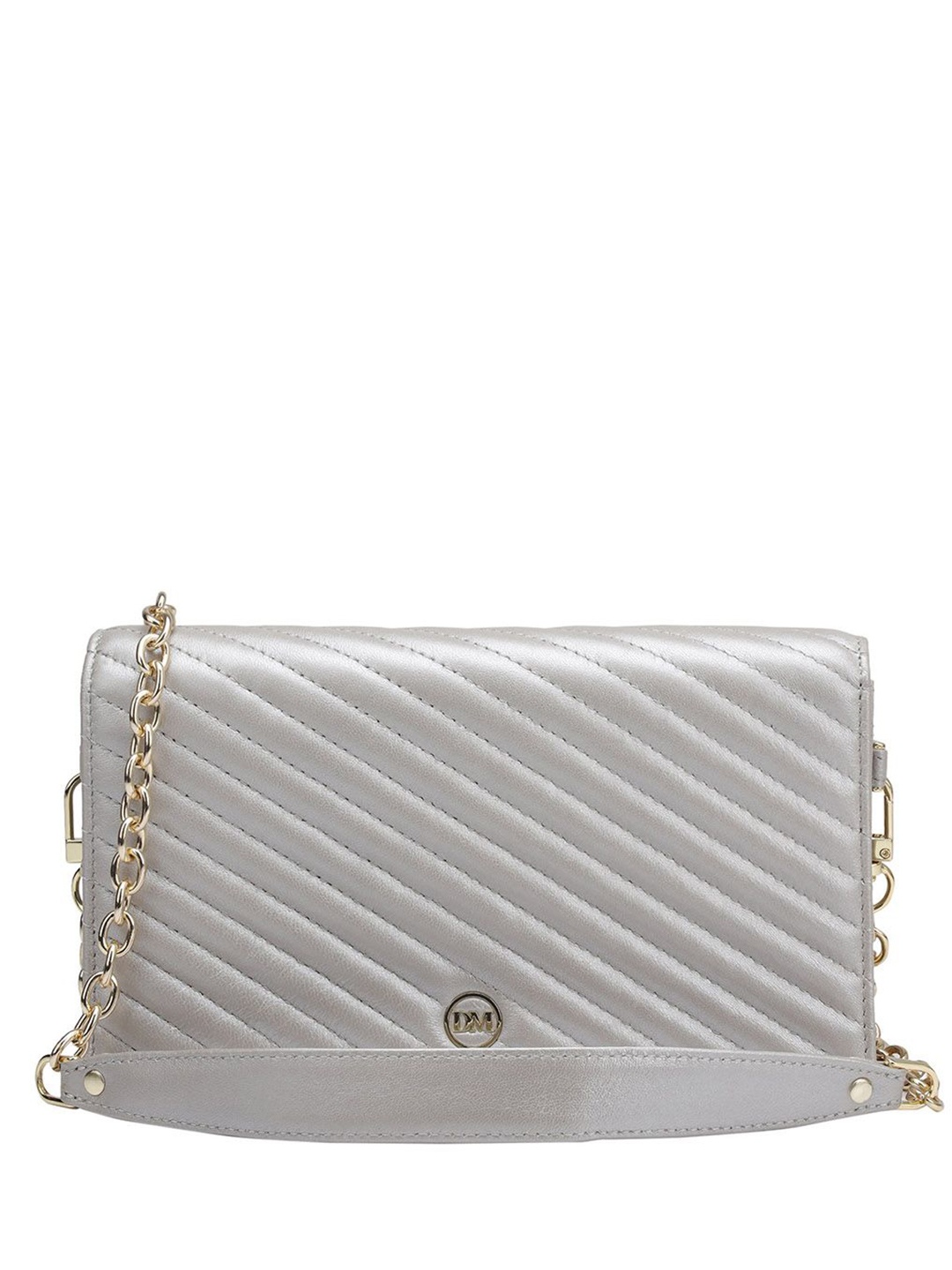 

Da Milano Women Striped Foldover Leather Shoulder Strap Clutch, Grey
