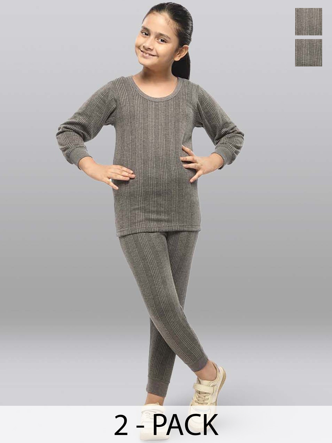 

INFERNO Girls Pack Of 2 Cotton Thermal Set, Charcoal