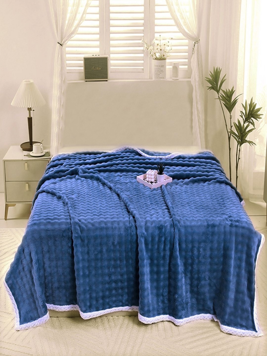 

JC HOME Navy Blue AC Room 300 GSM Double Bed Blanket