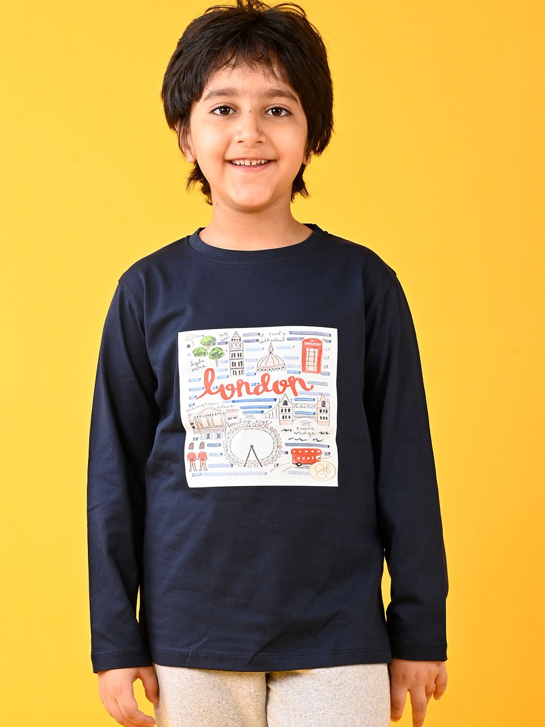 

Anthrilo Boys Graphic Printed Round Neck Cotton T-shirt, Navy blue