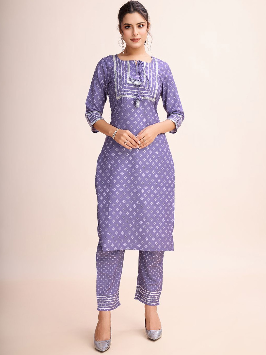 

KALINI Geometric Printed Gotta Patti Kurta with Trouser, Purple