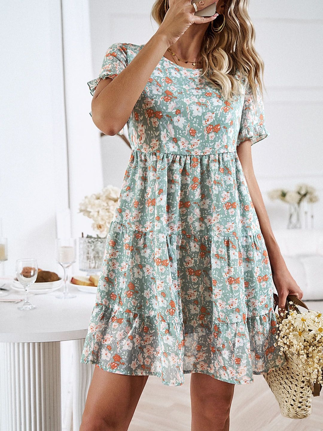 

StyleCast Women Floral Printed Round Neck Fit & Flare Dress, Green