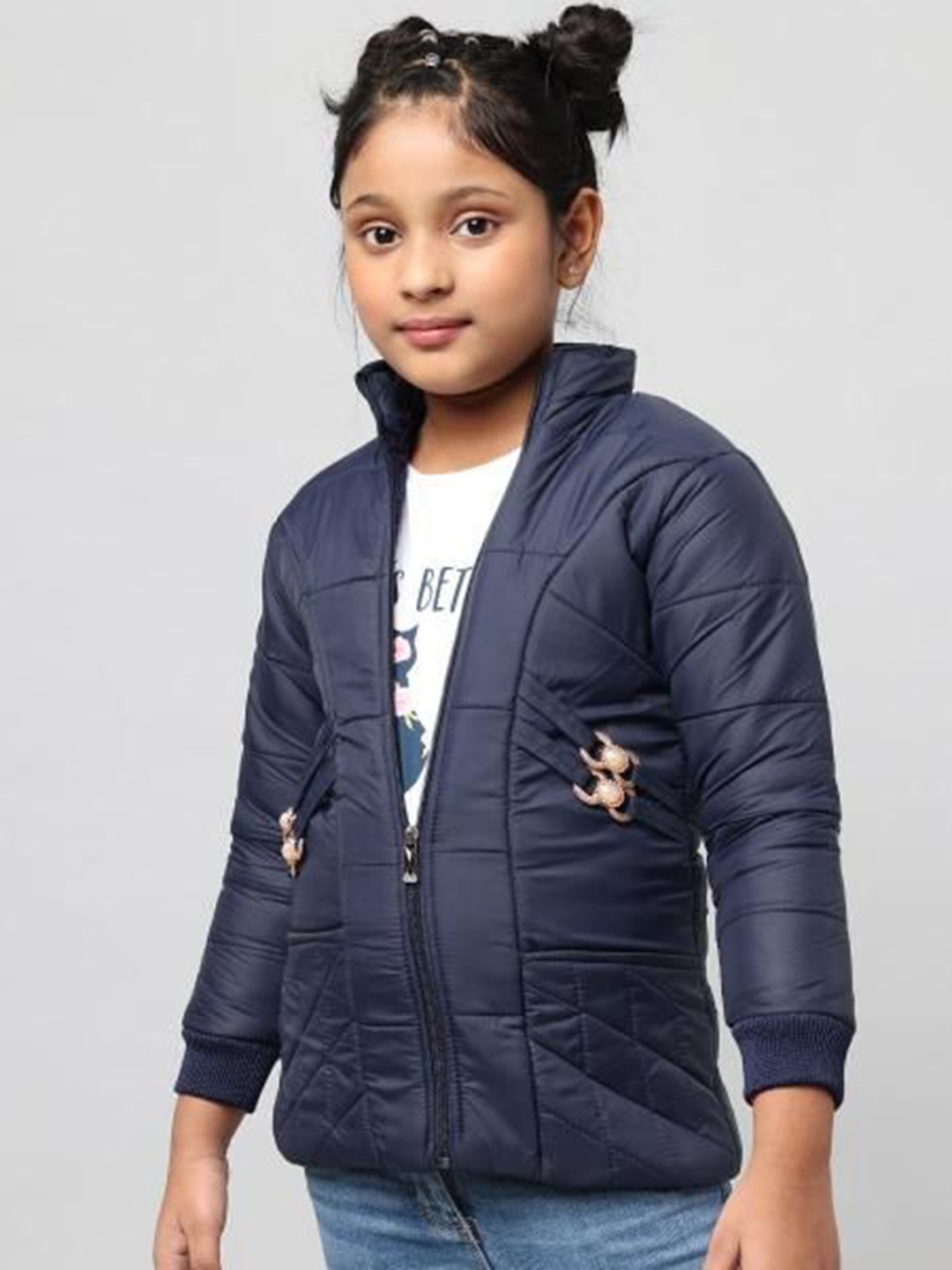 

Anixa Girls Mock Collar Solid Casual Padded Jacket, Navy blue