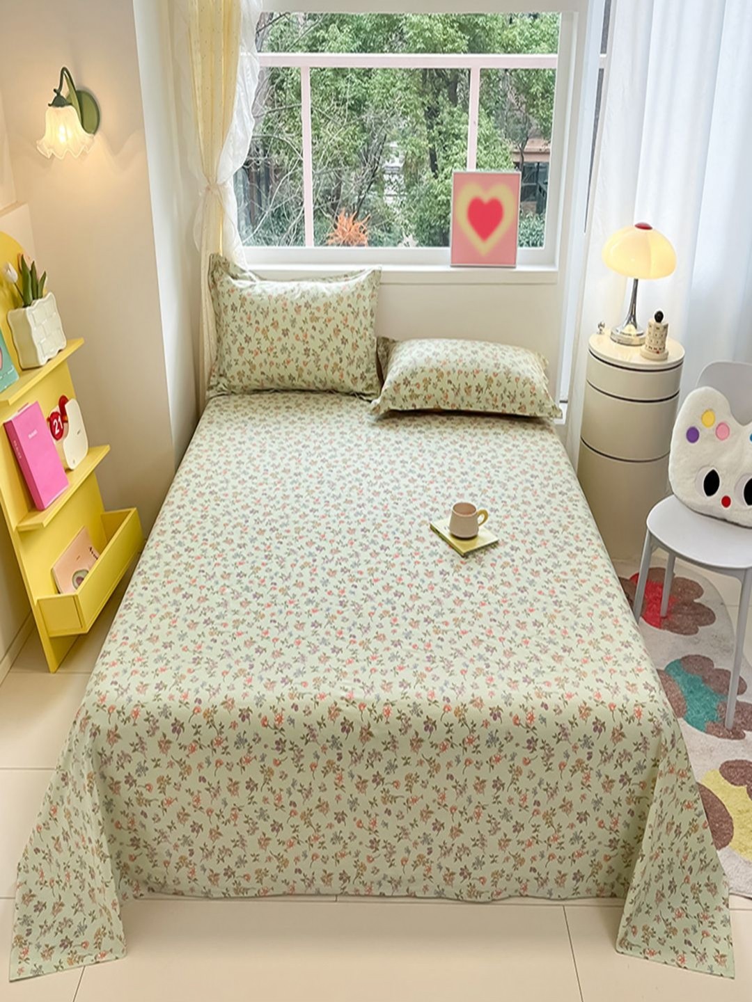 

JC HOME Green & Purple Floral Printed Pure Cotton 220 TC King Bedsheet Set 2.5 x 2.3 m