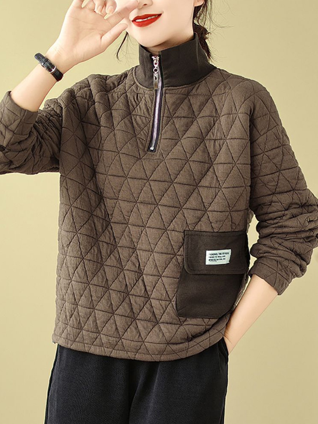 

StyleCast x Revolte Women Cotton Sweatshirt, Coffee brown