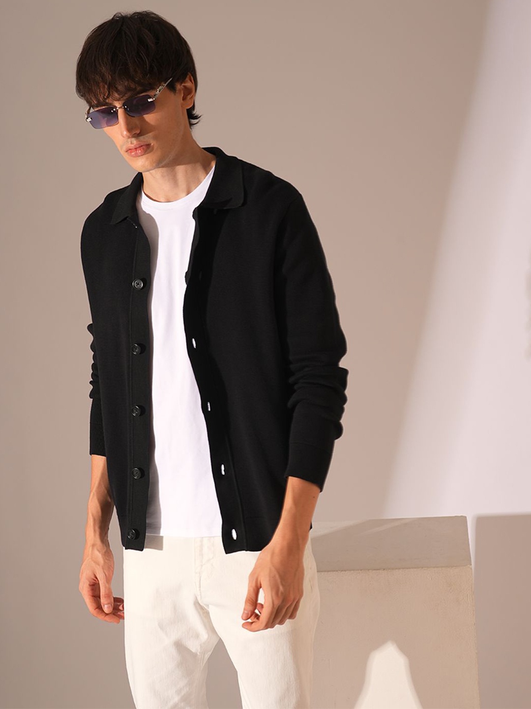 

SELECTED Men Solid Lapel Collar Cardigan, Black