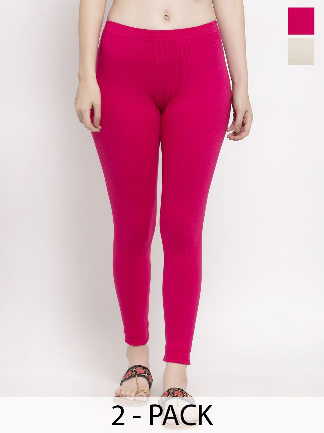 

Trend Level Women Cotton Pack Of 2 Mid-Rise Ankle-Length Leggings, Magenta