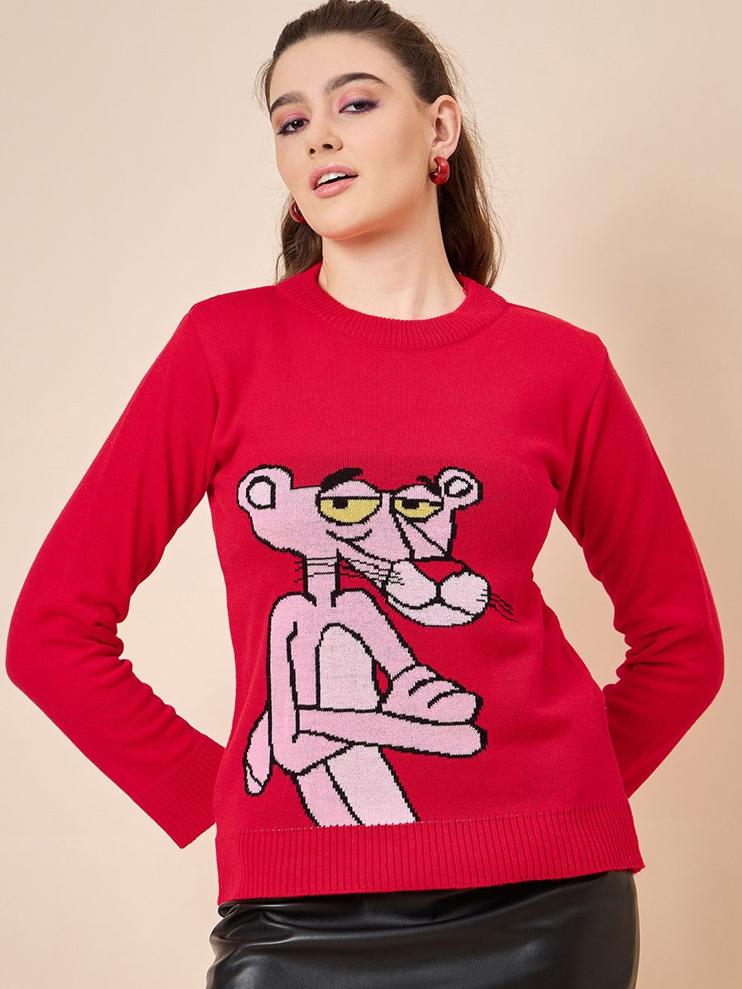 

KASMA Women Humour and Comic Woollen Pullover, Red