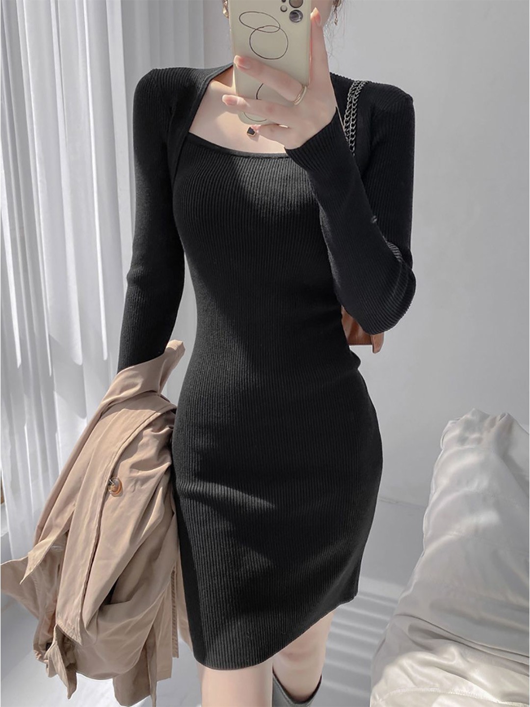

StyleCast x Revolte Women Striped Bodycon Dress, Black