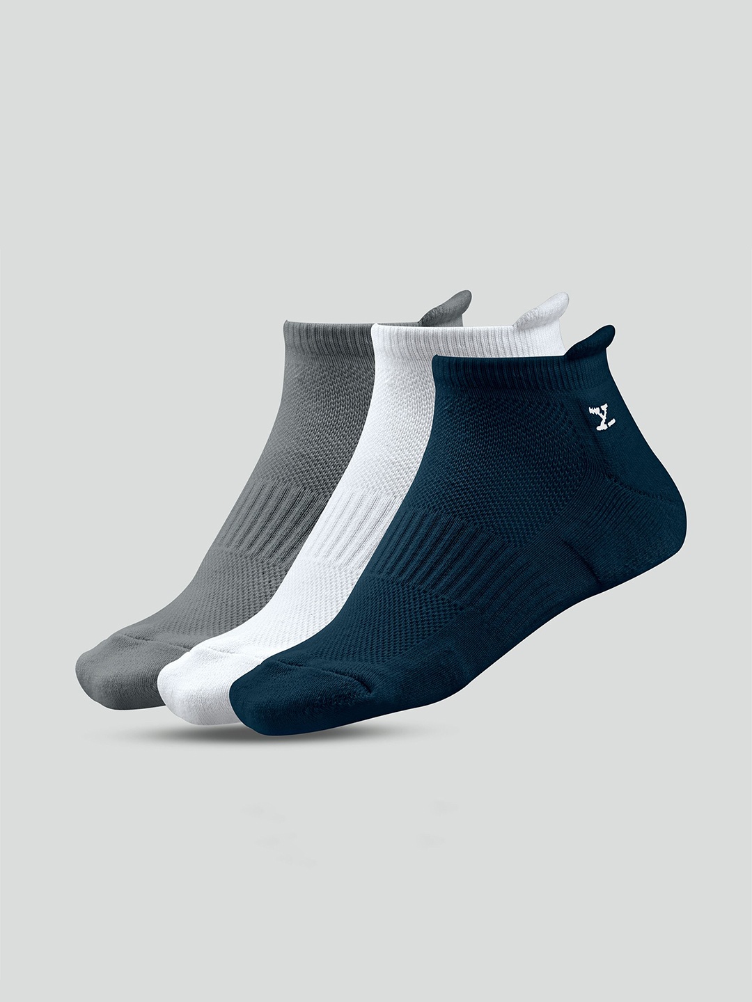

XYXX Men Pack Of 3 Cotton Ankle-Length Socks, Grey