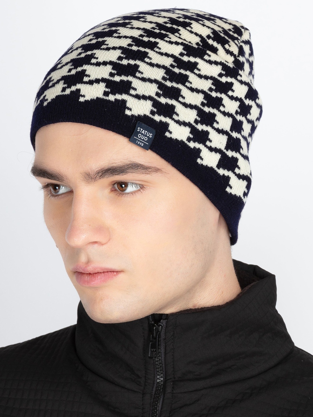 

Status Quo Men Winter Self Design Acrylic Beanie Caps, Black