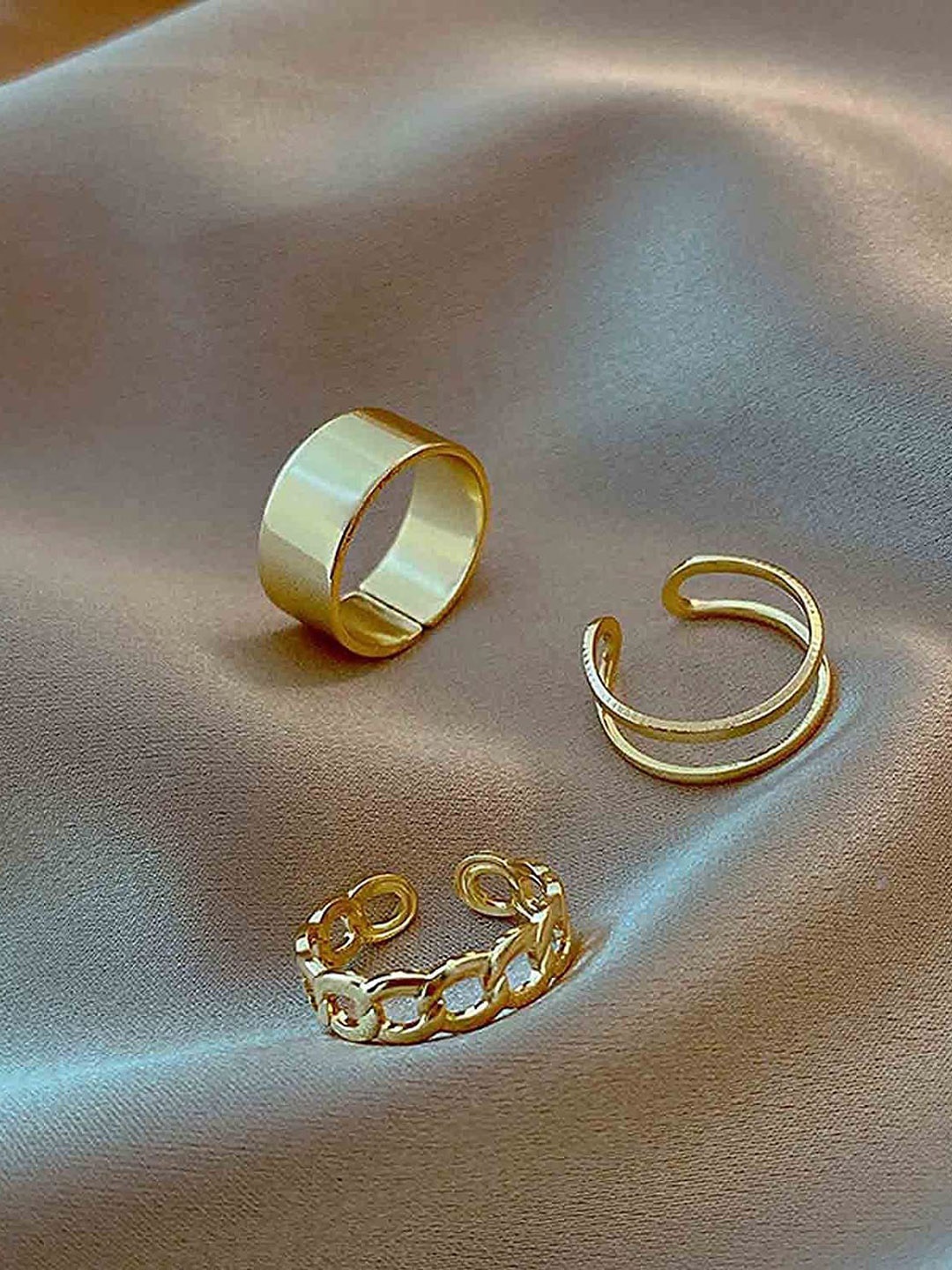 

YU FASHIONS Set Of 3 Gold-Plated Stainless Steel Finger Ring