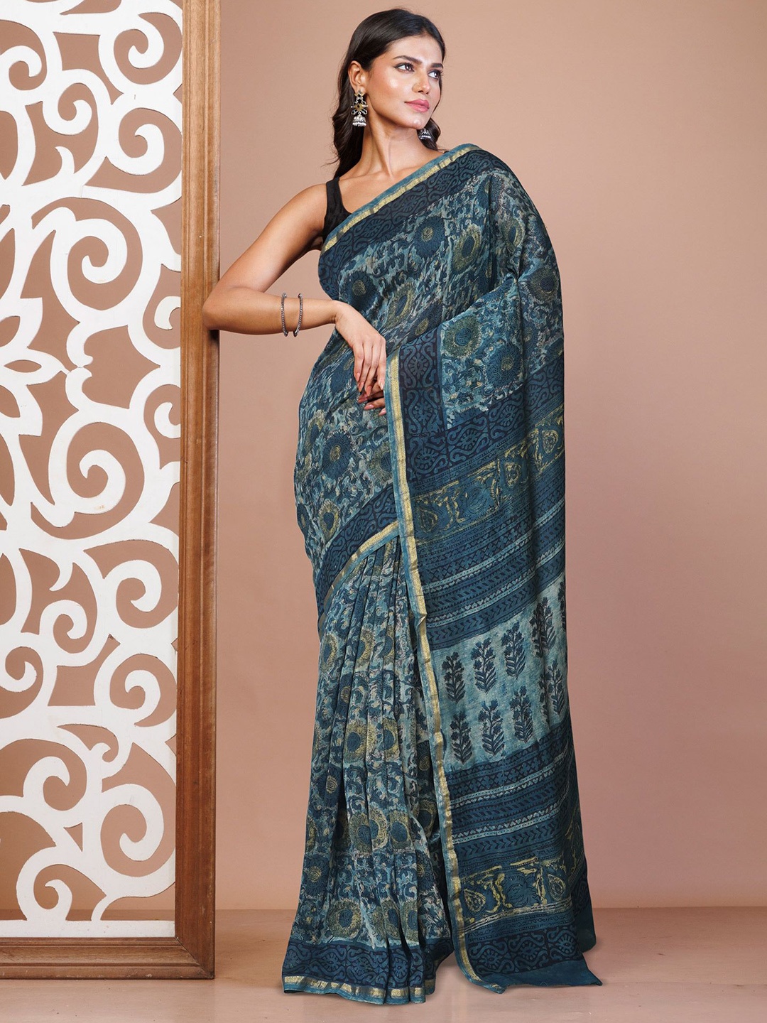 

Unnati Silks Handloom Chanderi Saree, Blue