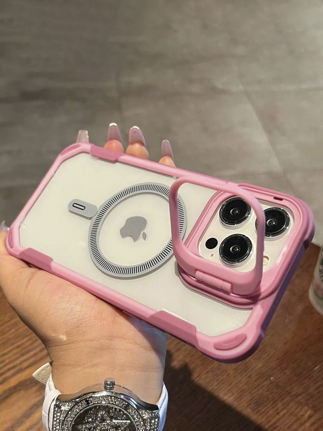 

Luxury Kase Solid Printed iPhone 15 Pro Max Back Case Mobile Accessories, Pink