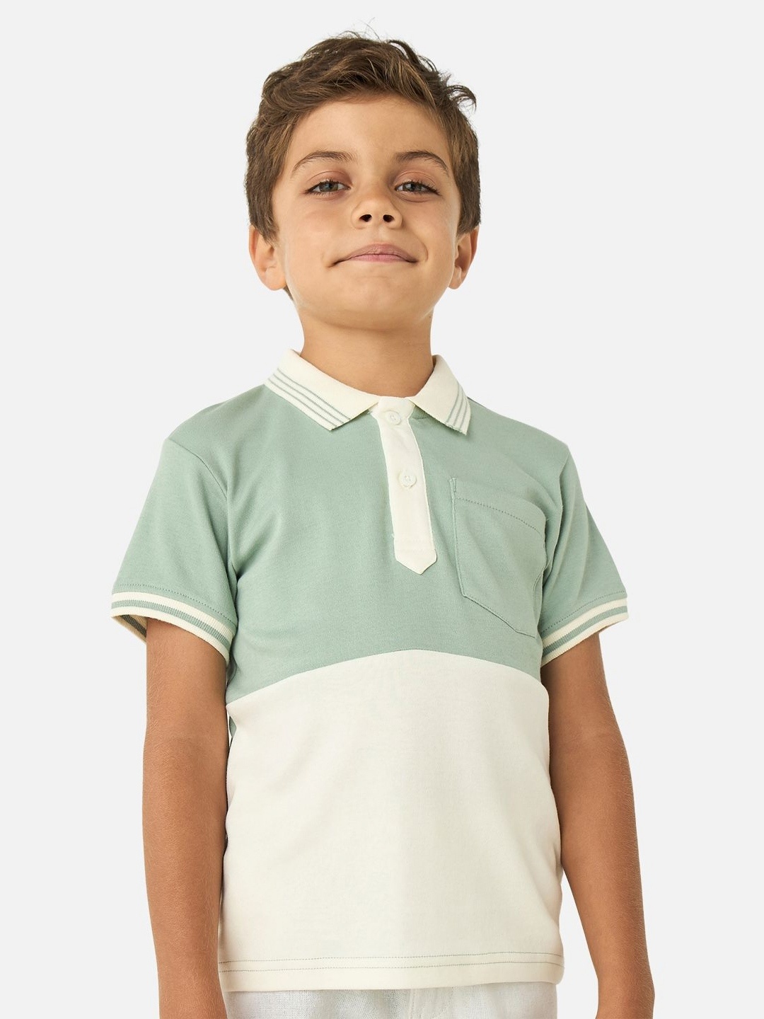

Juniors by Babyshop Boys Colourblocked Polo Collar Cotton T-shirt, Green