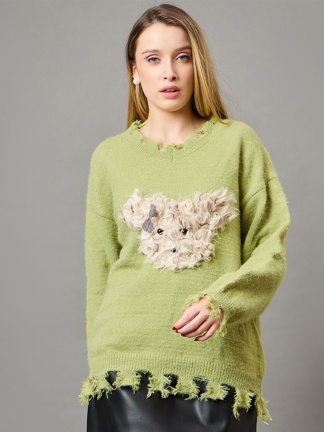 

KASMA Women Woollen Pullover Sweater, Green