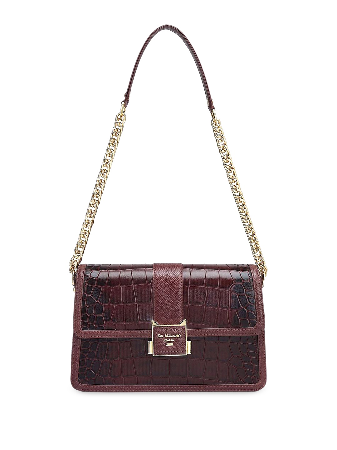 

Da Milano Women Textured Structured Leather Shoulder Bag, Burgundy