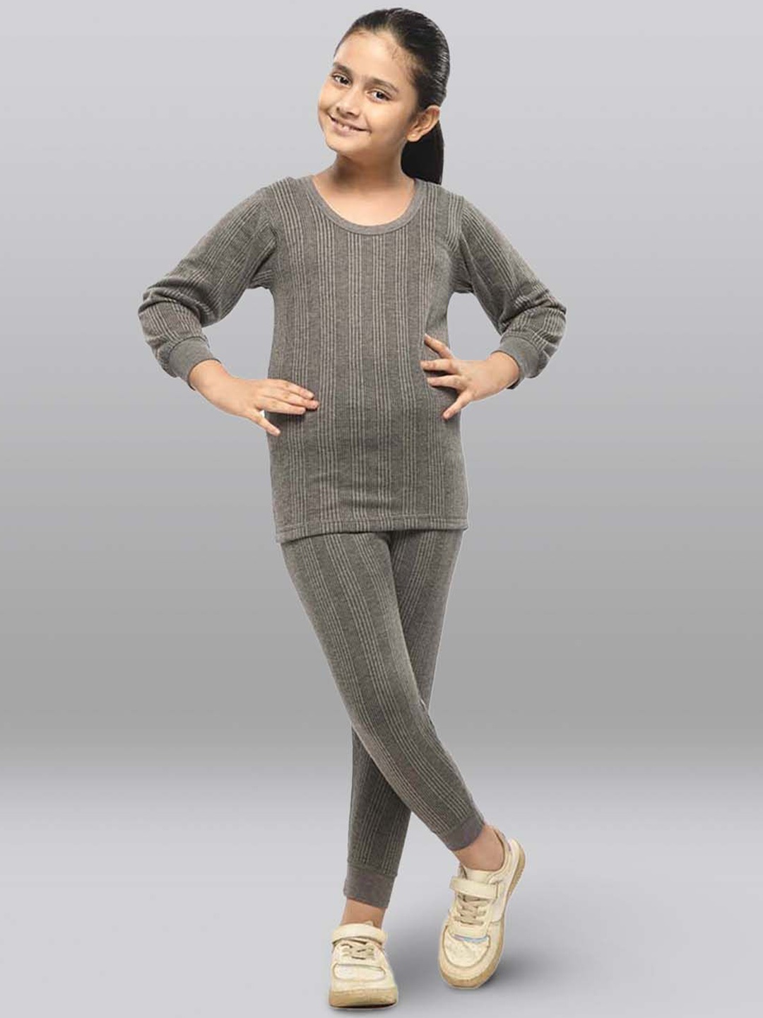 

INFERNO Girls Pack Of 2 Ribbed Cotton Thermal Set, Charcoal