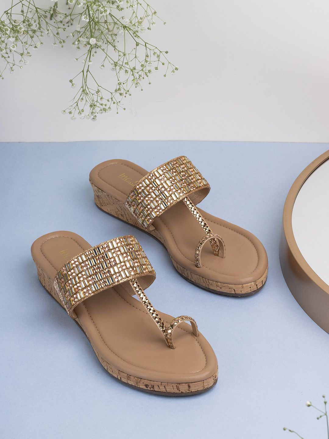 

Inc 5 Women Embellished Wedge Heel Sandals, Rose gold