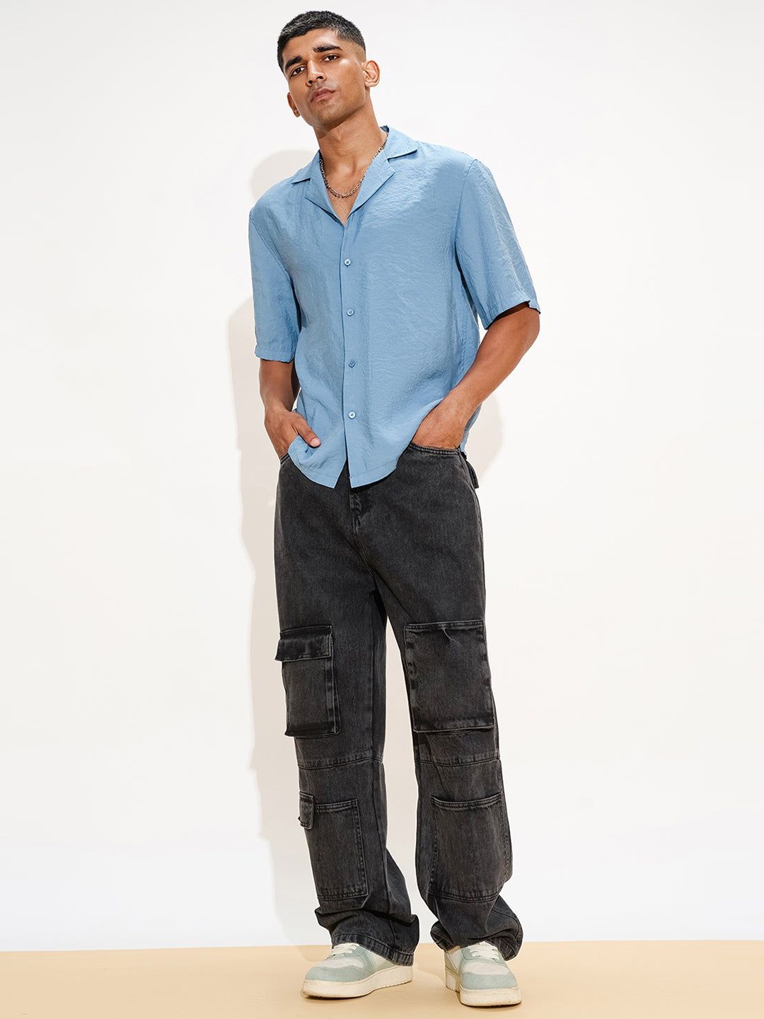 

FREAKINS Men Slouchy Loose Fit Cotton Cargo Trouser, Black