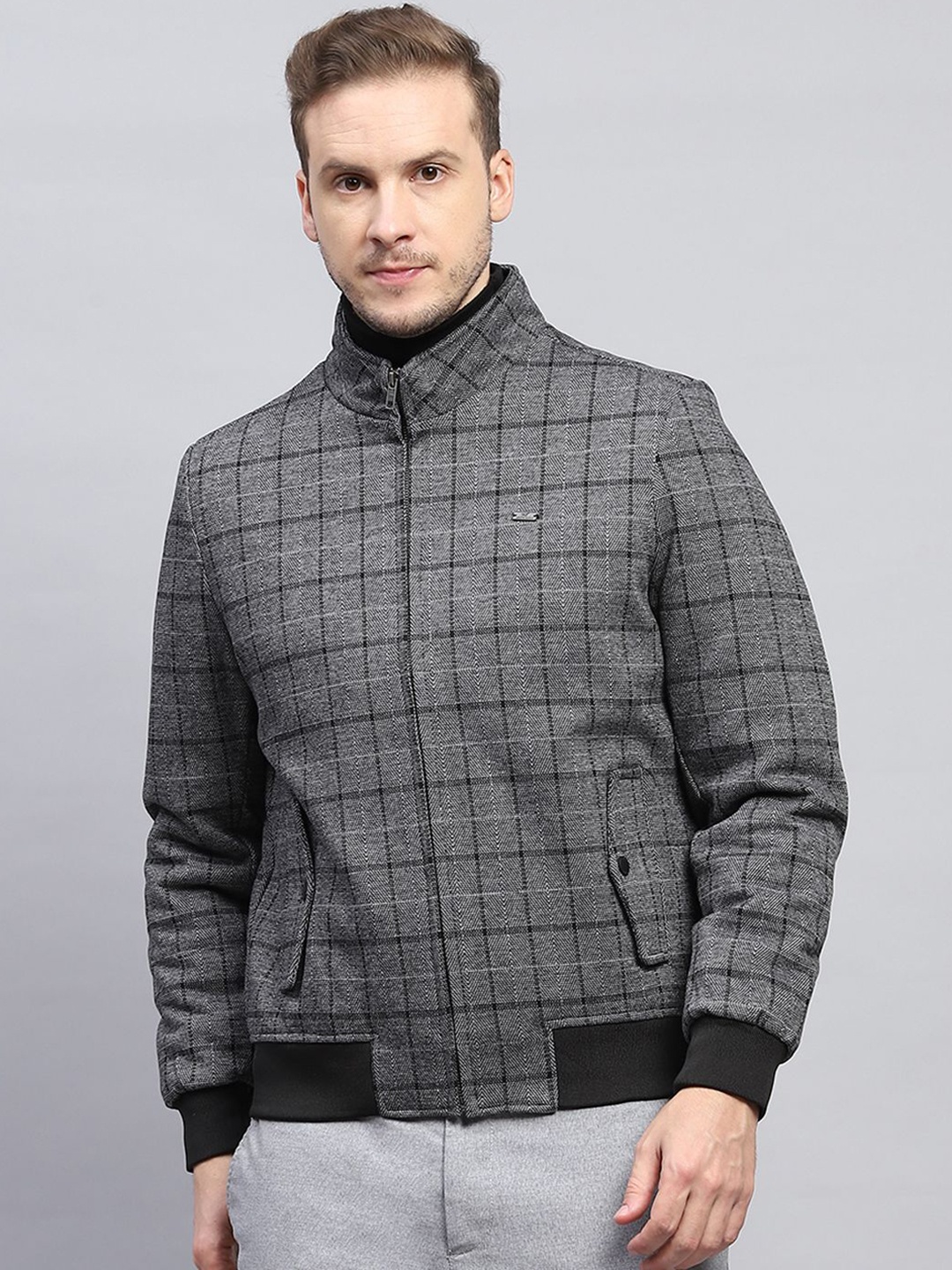 

Monte Carlo Men Checked Open Front Jacket, Grey