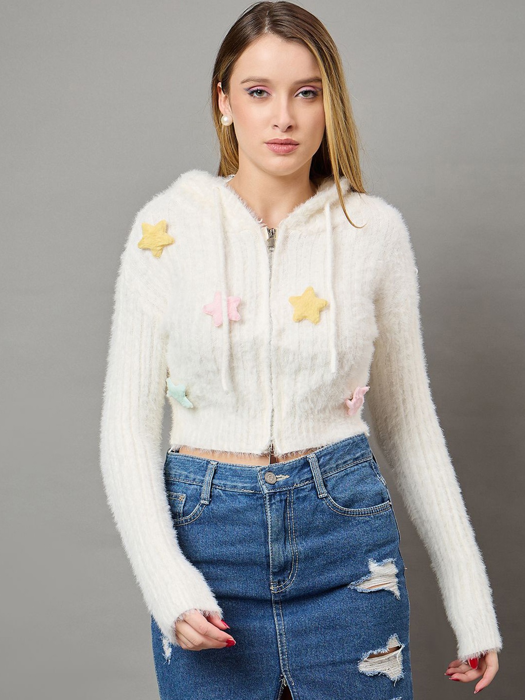 

KASMA Women Abstract Self Design Cardigan, White