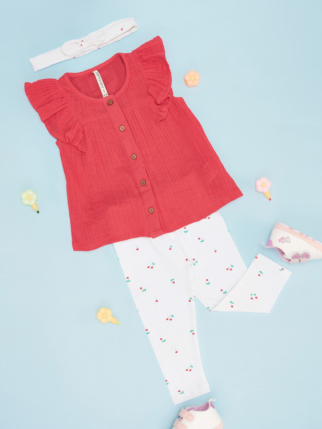 

Pantaloons Baby Girls Printed Top with Pyjamas, Red