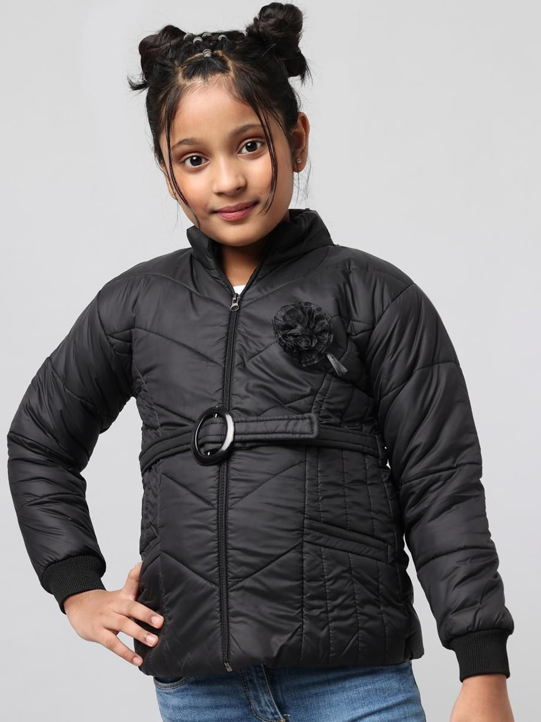 

Anixa Girls Mock Collar Solid Casual Tailored Jacket, Black