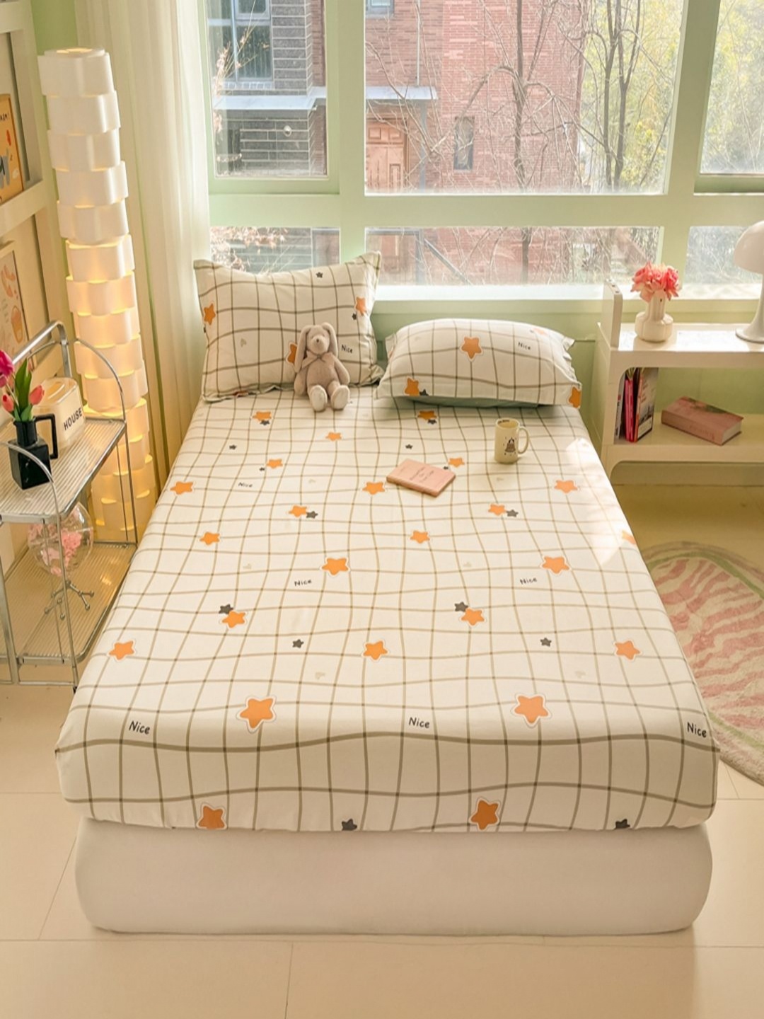 

JC HOME White Geometric Pure Cotton 220 TC Single Bedsheet Set 1.20 m x 2 m
