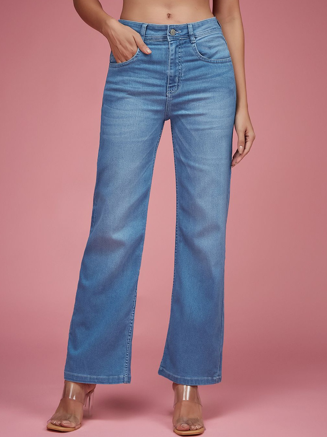 

Miss Chase Women Wide Leg Light Fade Stretchable Jeans, Blue